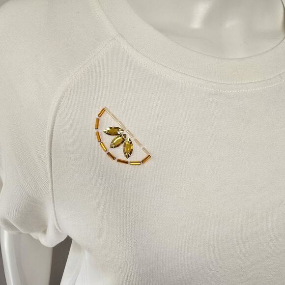 Kate Spade New York Pullover Size M Orange Beaded Short Puff Sleeve Ivory NWT - Picture 2 of 12